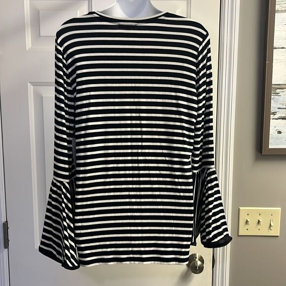 Maette by Stella & Dot Black White Striped Pullover Long Bell Sleeves- Medium - Picture 6 of 12